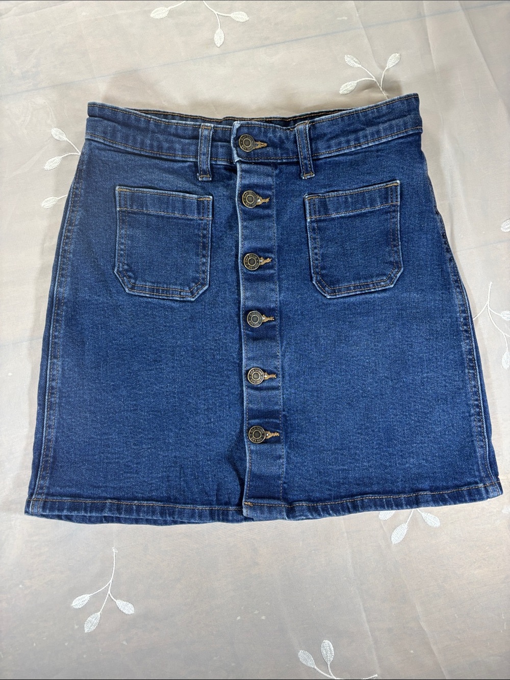 GAP Dark Blue Button-Front Denim Mini Skirt Woman Size 0 Classic
